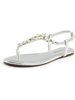 Dream Pairs Women's Silver Thong Sparkle Rhinestone Comfortable Flat Sandals